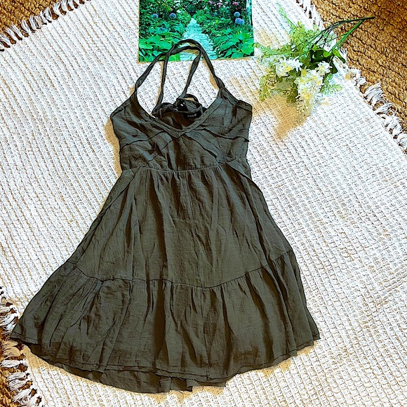 Wishlist Sage green dress sz L flowy boho olive green color thin tie straps - Picture 1 of 10